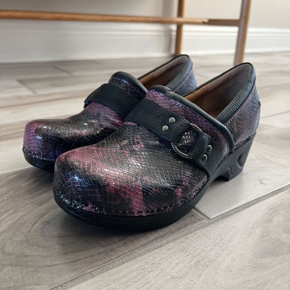 Nurse Mates Pillow Top Shoes Clogs Womens 8 M Dakota 257759 Purple Black Leather